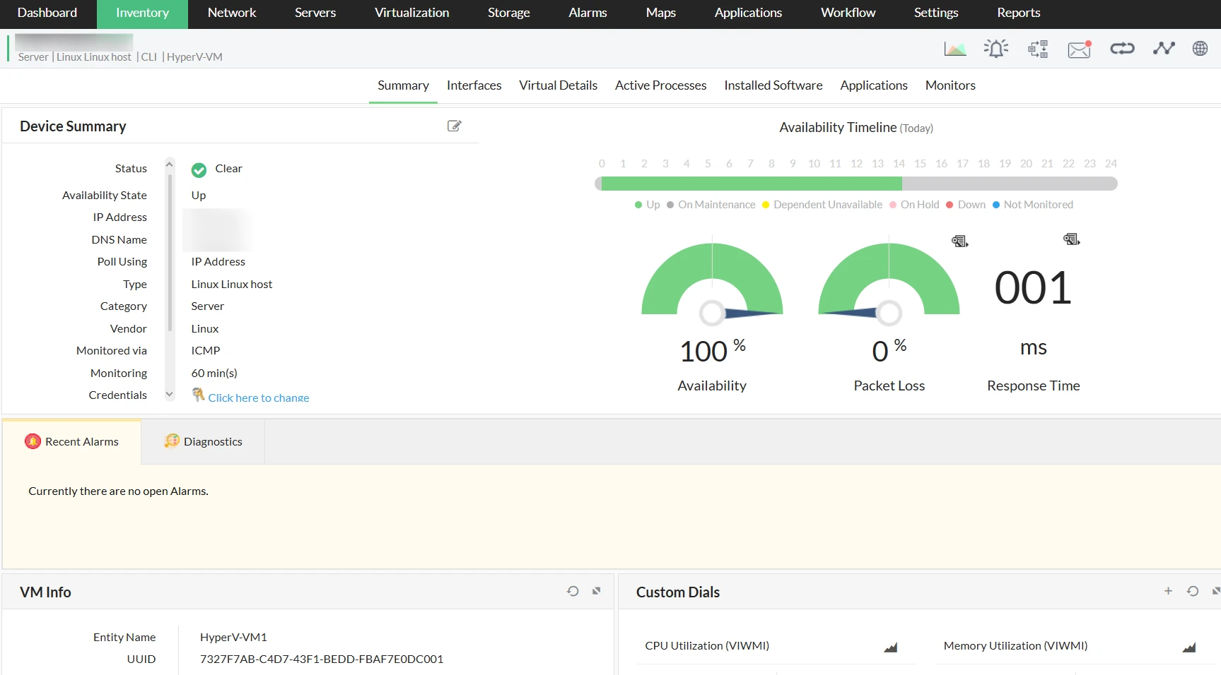 Discovery and monitoring of linux devices with OpManager: Linux server performance monitoring