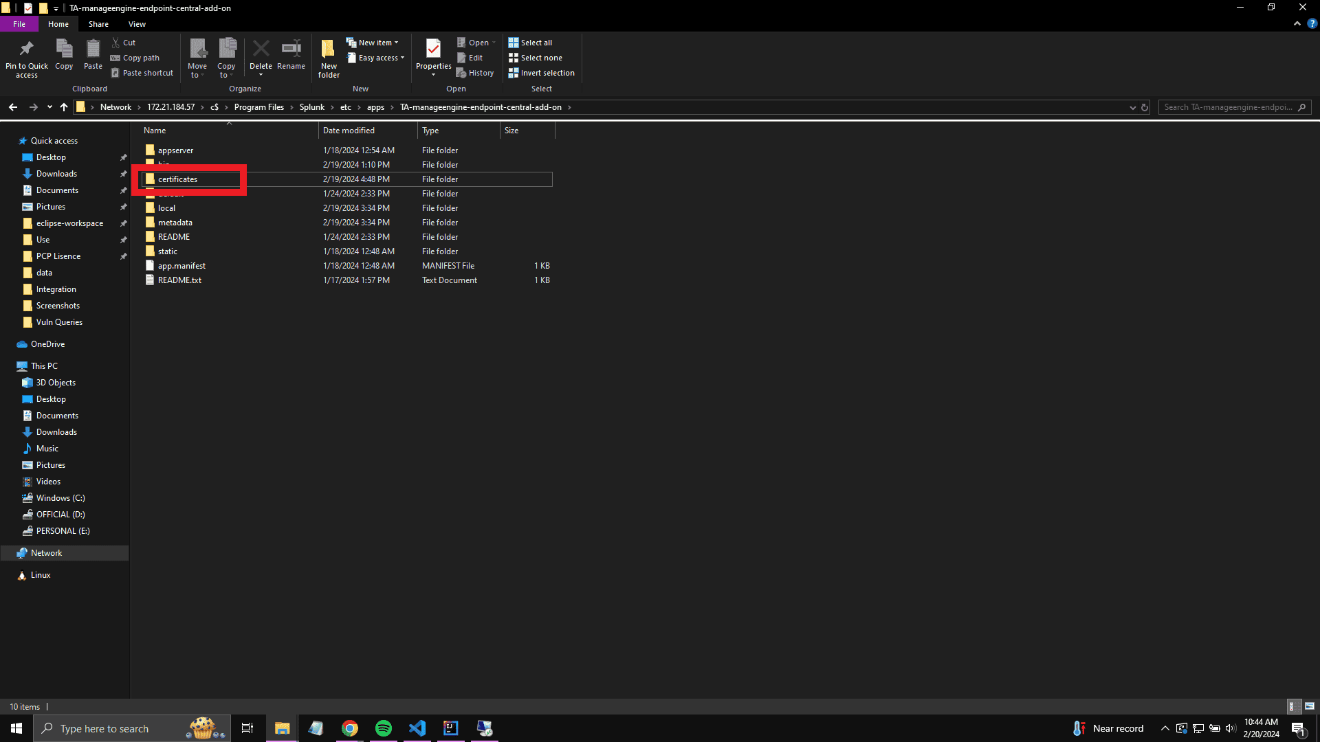 Create certificates folder