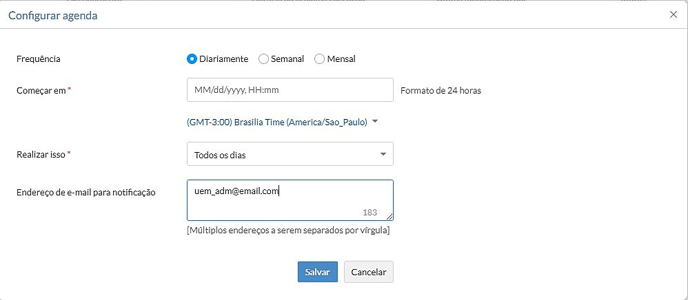 O painel de varredura programada, disponível no Endpoint Central, permite que o administrador de TI programe a atualização dos dispositivos, com configurações personalizadas