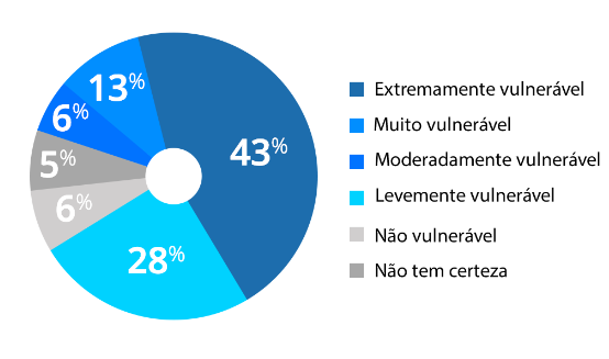 gráfico de pizza, predominantemente azul, com dados sobre vulnerabilidades cibernéticas