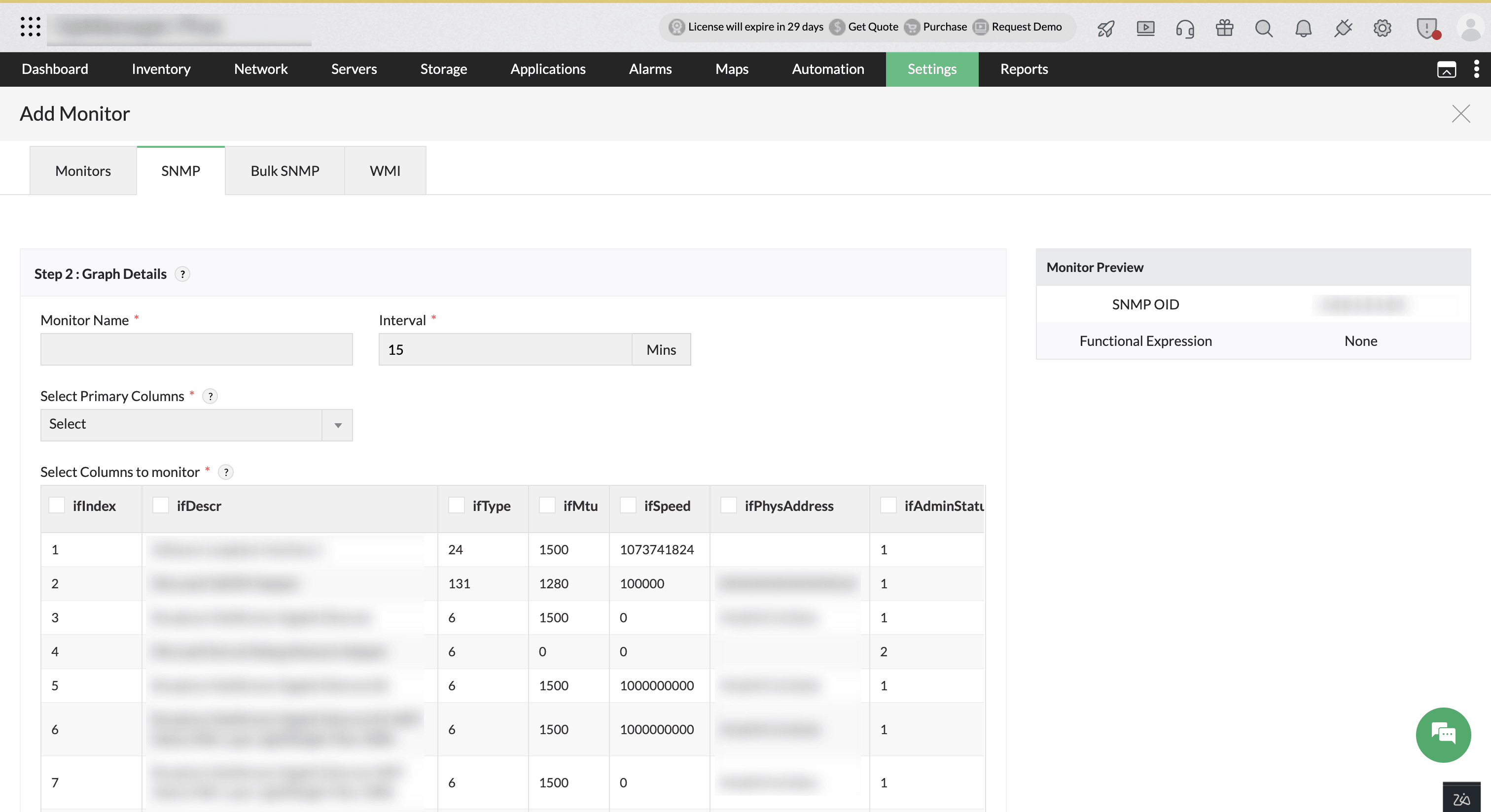 Tabular OID Monitoring ManageEngine OpManager: Tabular OID Monitoring