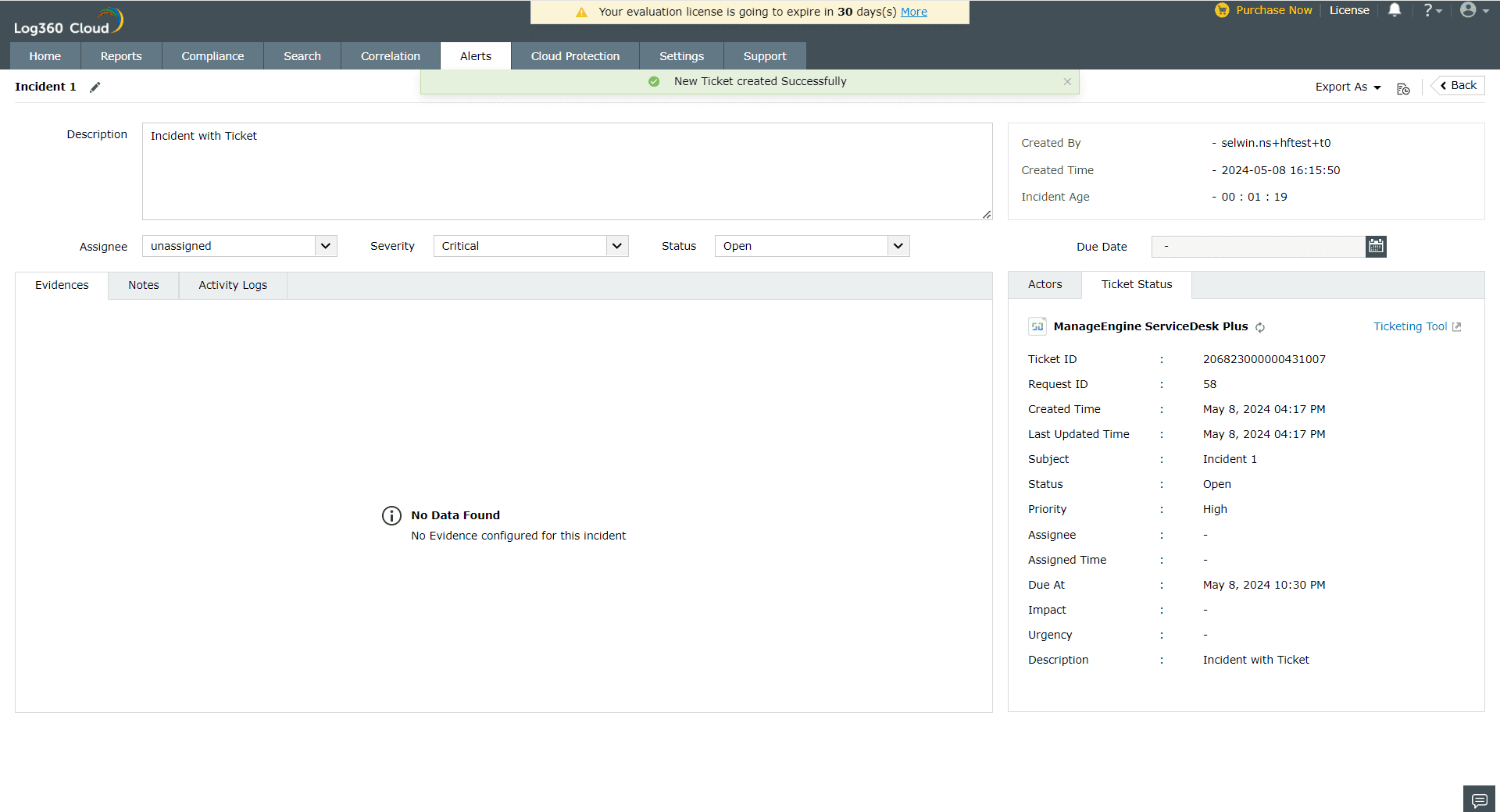 Incident Management in Log360 Cloud