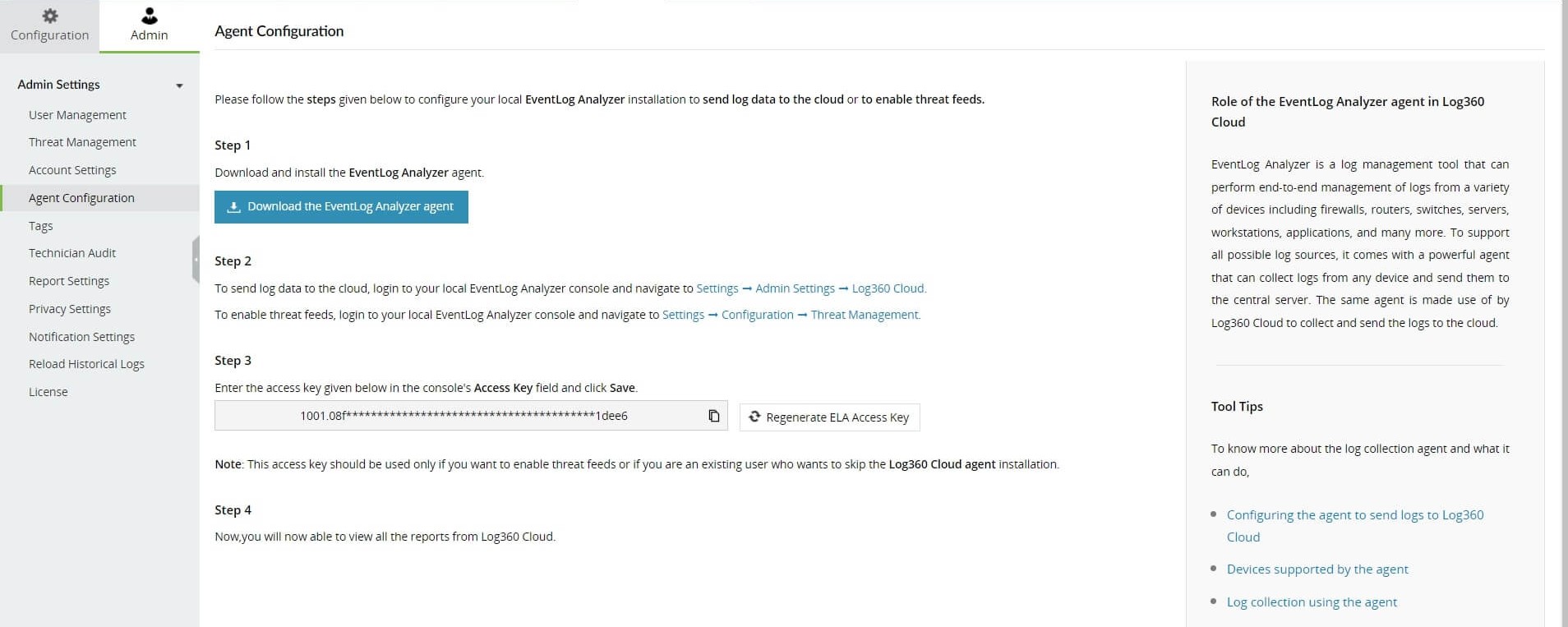 Log360 Cloud Security Access Key
