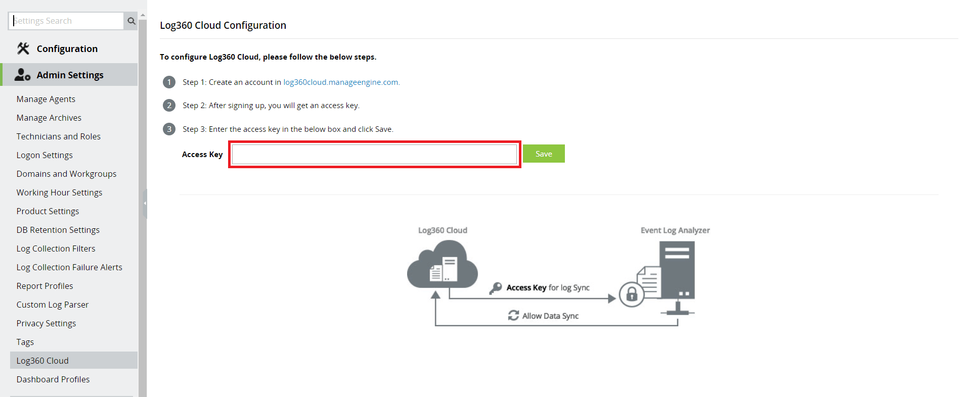 Log360 Cloud Security Access Key