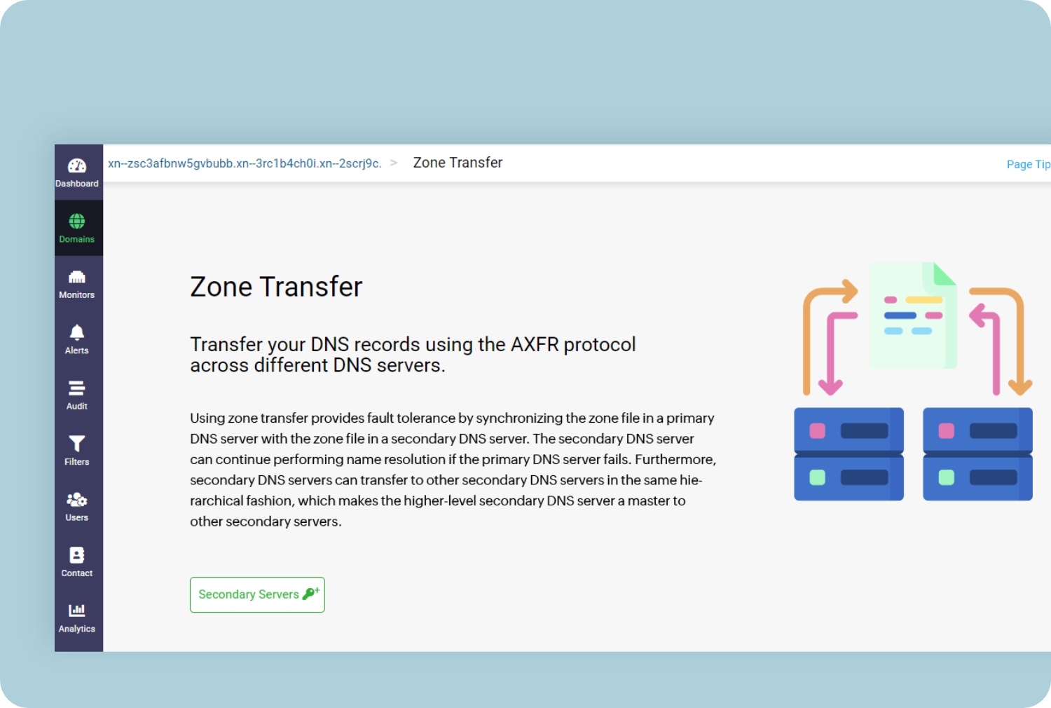 AXFR powered zone transfers via DNS Management software