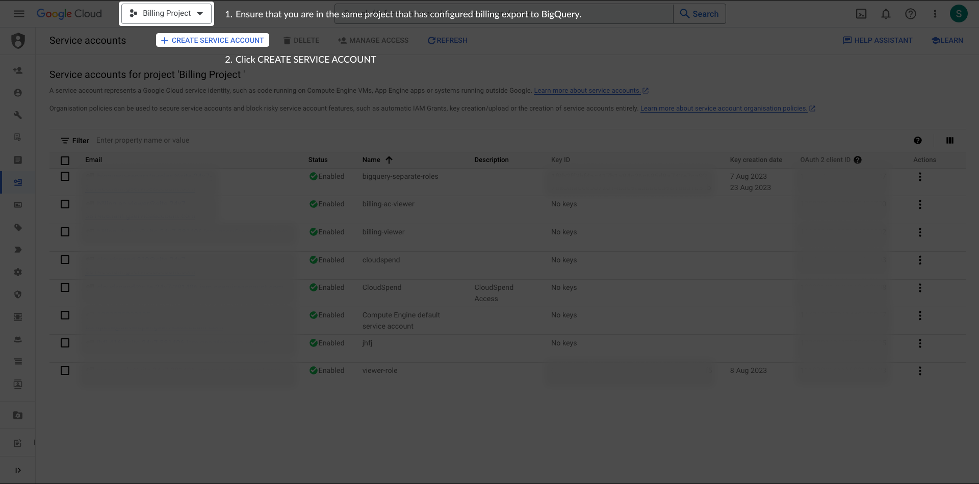 create-service-account create service account