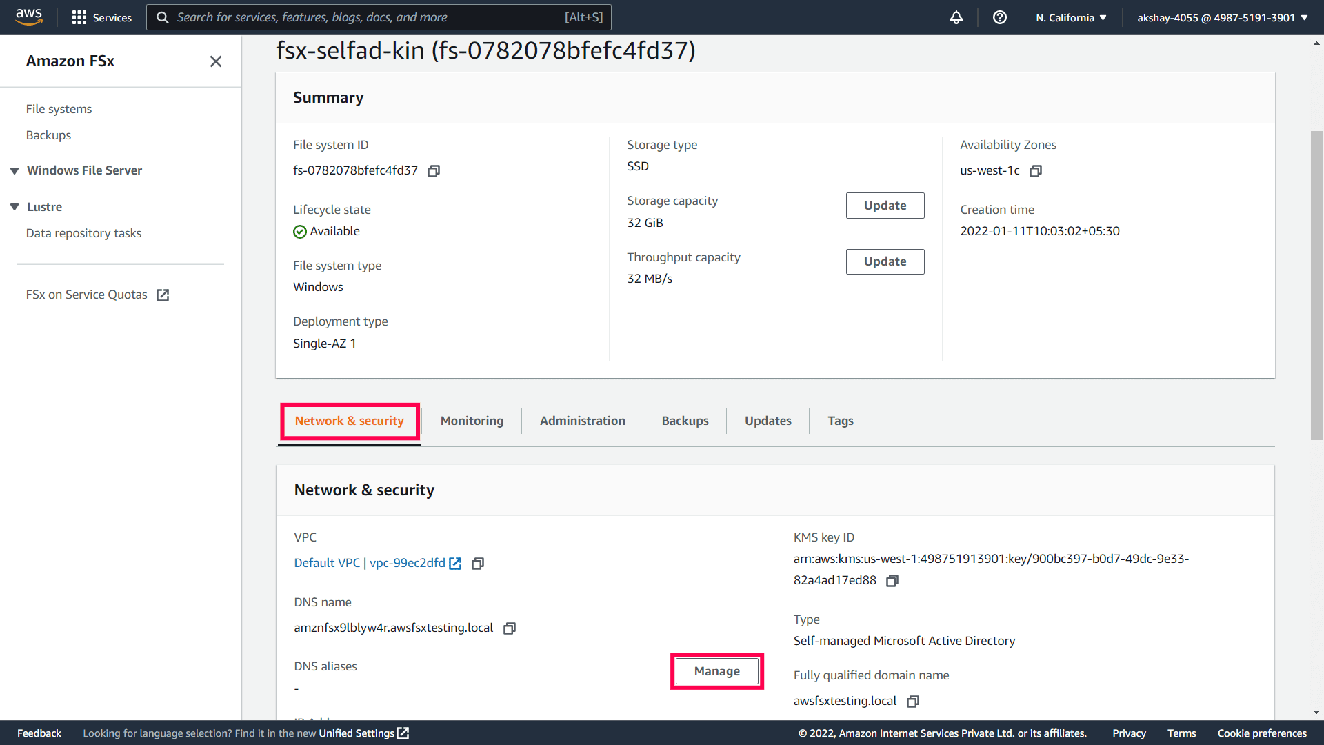 Configure Amazon File System in DataSecurity Plus