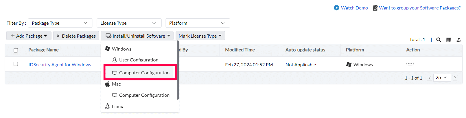 IDSecurity Agent installation via Endpoint central