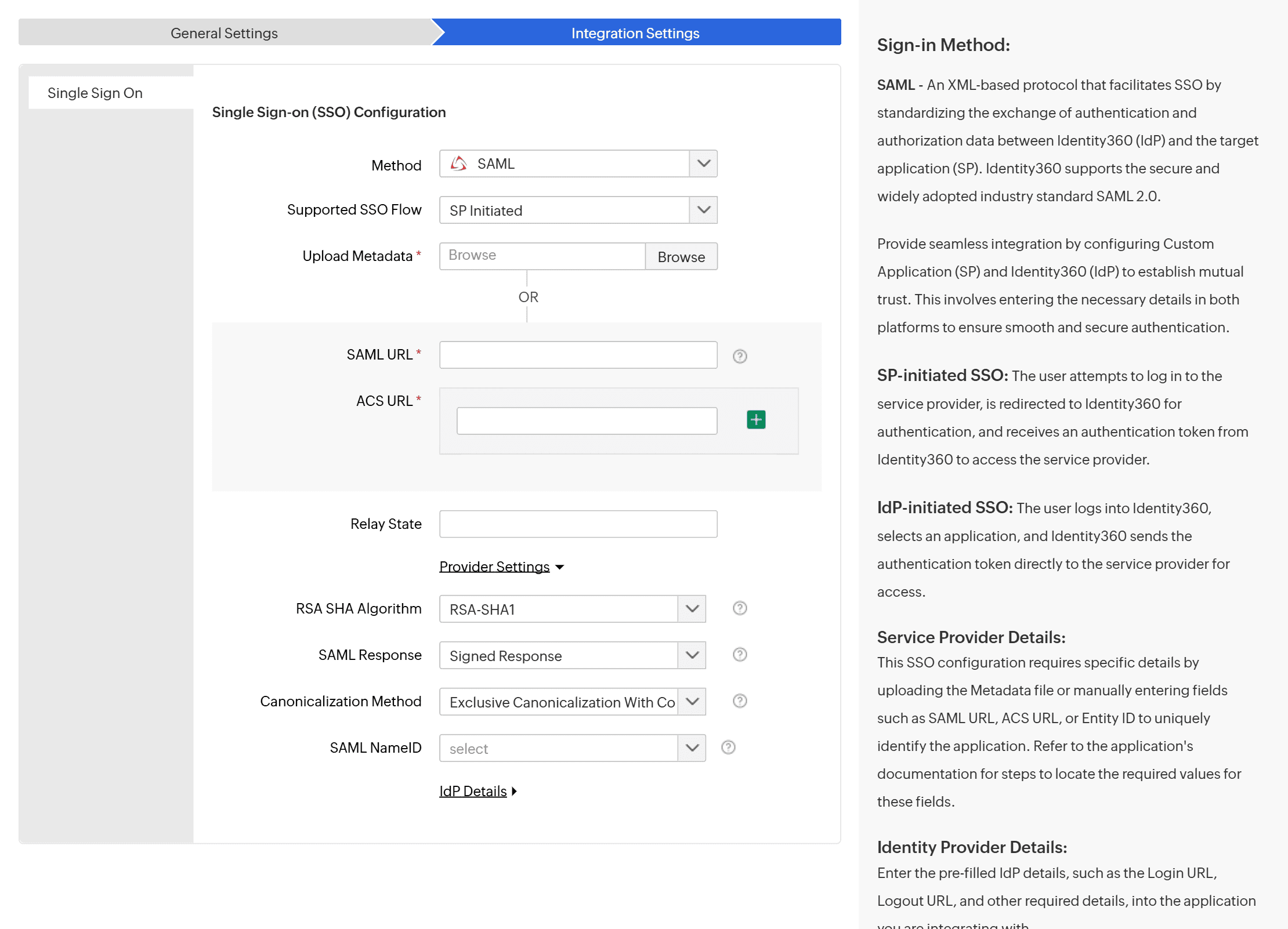The Provider Settings section expanded, showing all four options