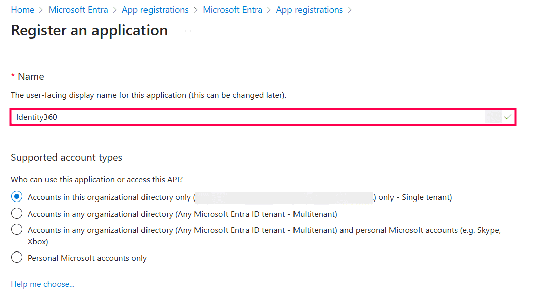 Identity360 app registration in Entra ID
