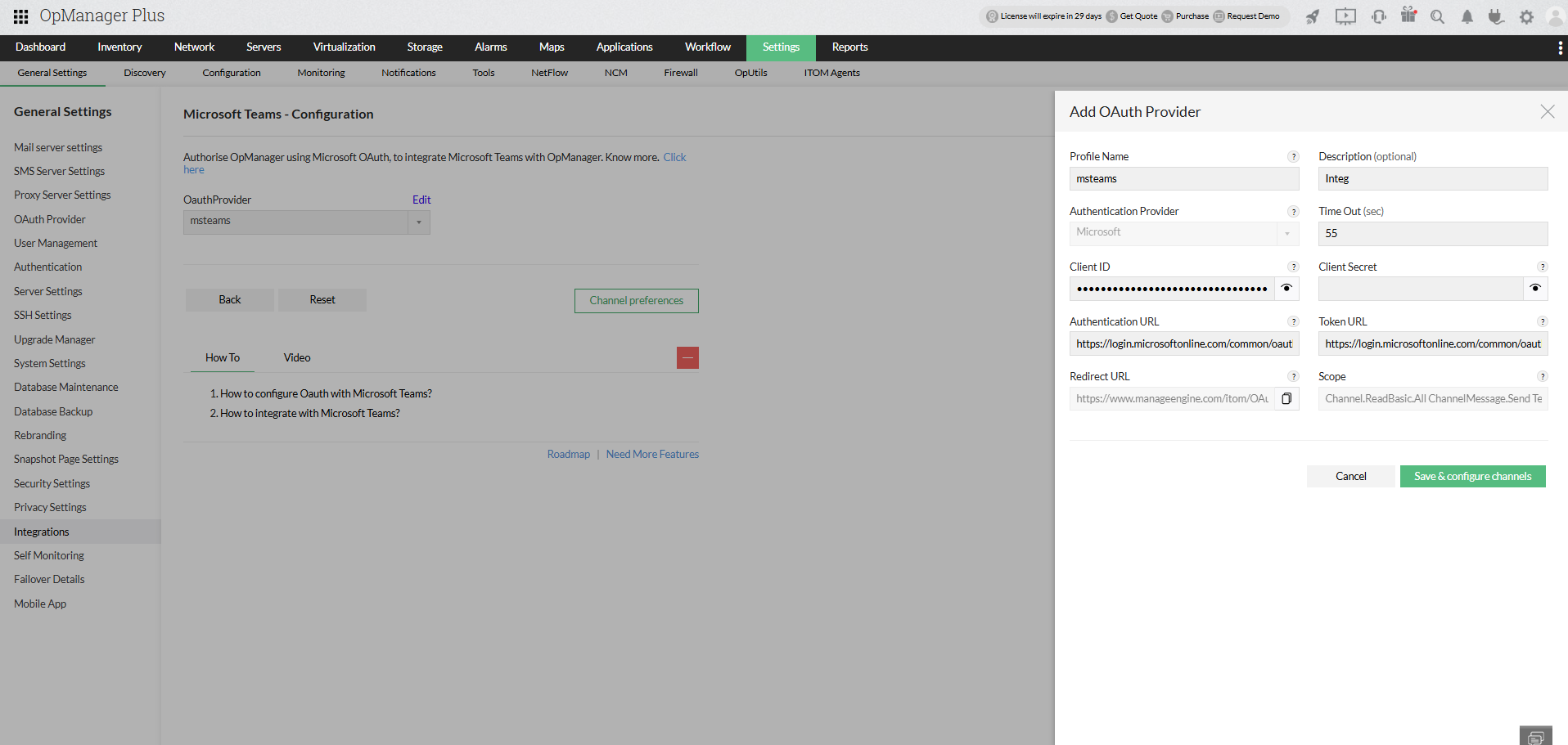 Integrating OpManager Plus with Microsoft Teams