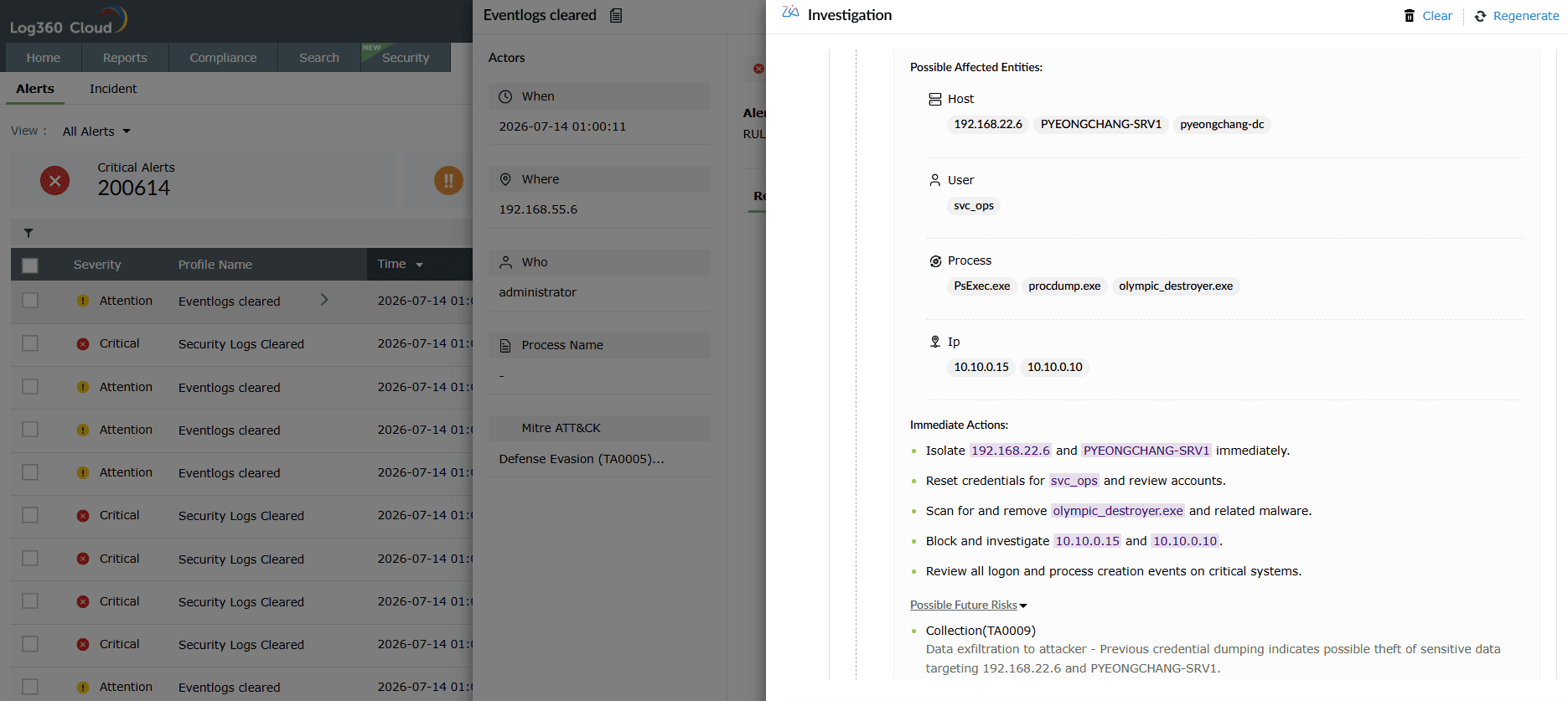 A screenshot of Log360 Zia Insights that enables AI-based log analysis