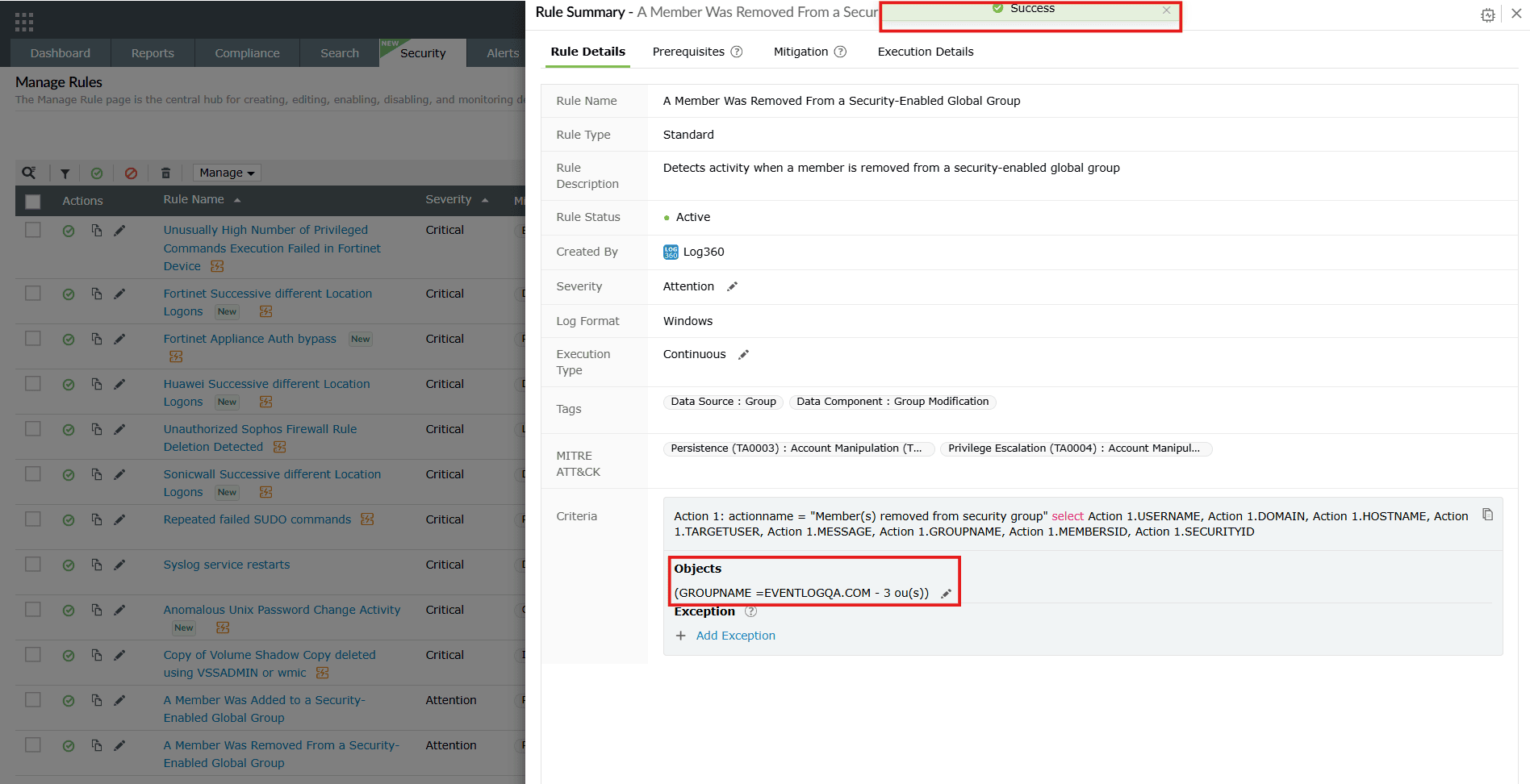 Accessing and applying object filtering in Log360