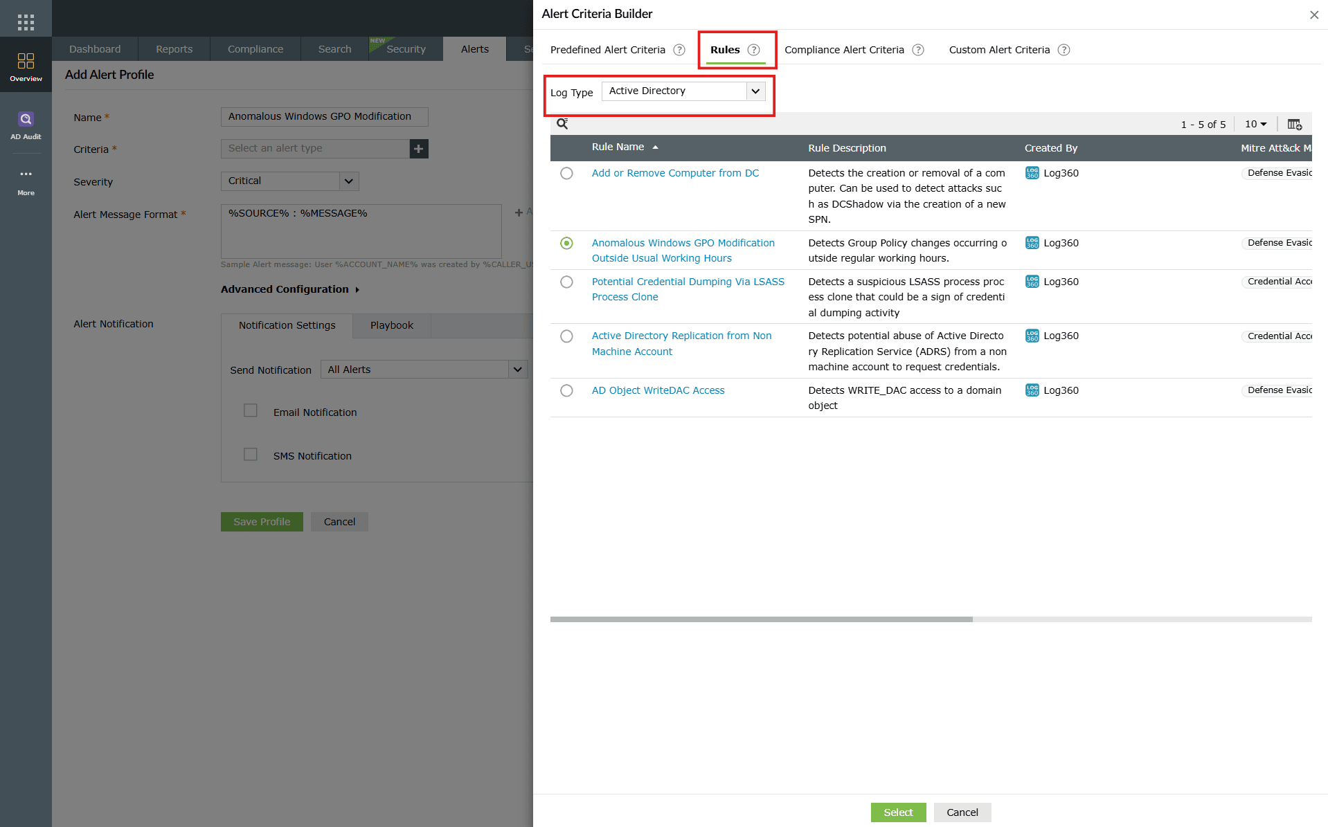 Accessing and applying object filtering in Log360