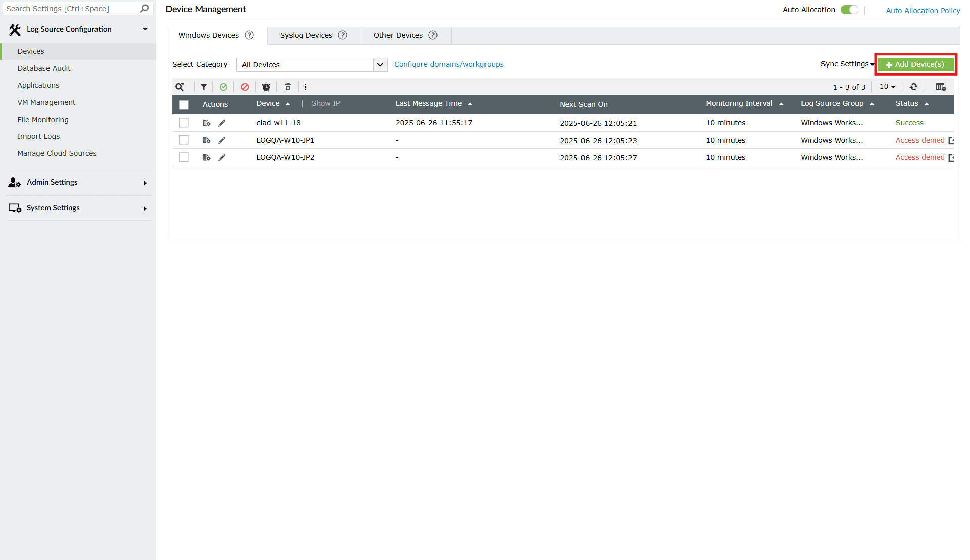 Check unallocated device(s) status
