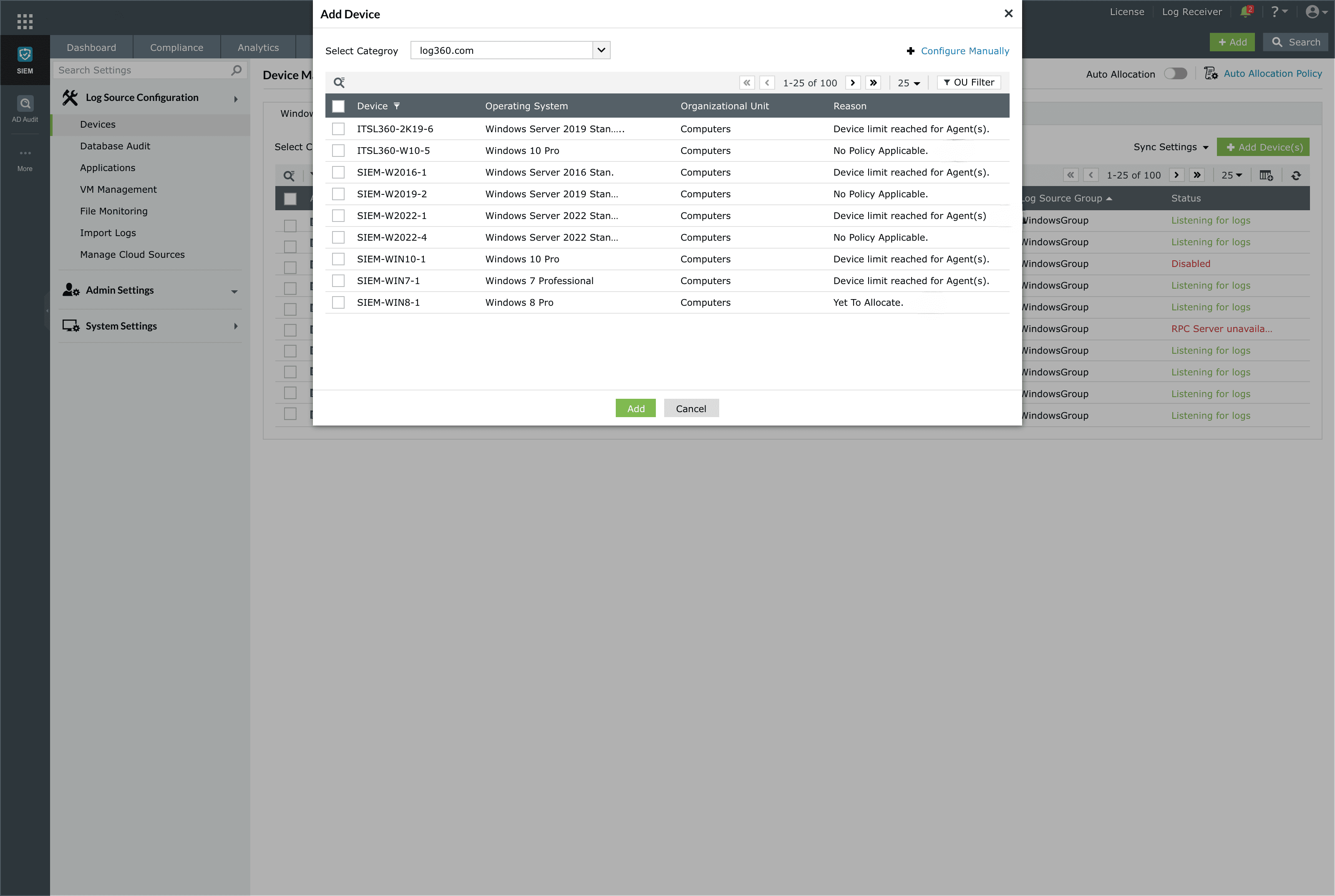 Check unallocated device(s) status