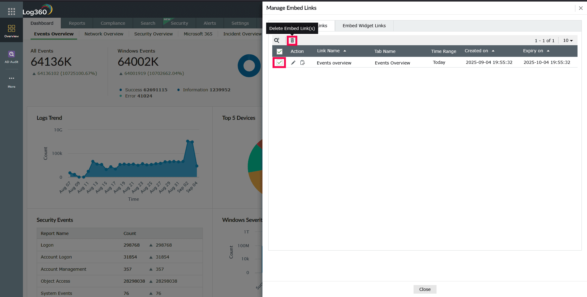 Deleting an embed link