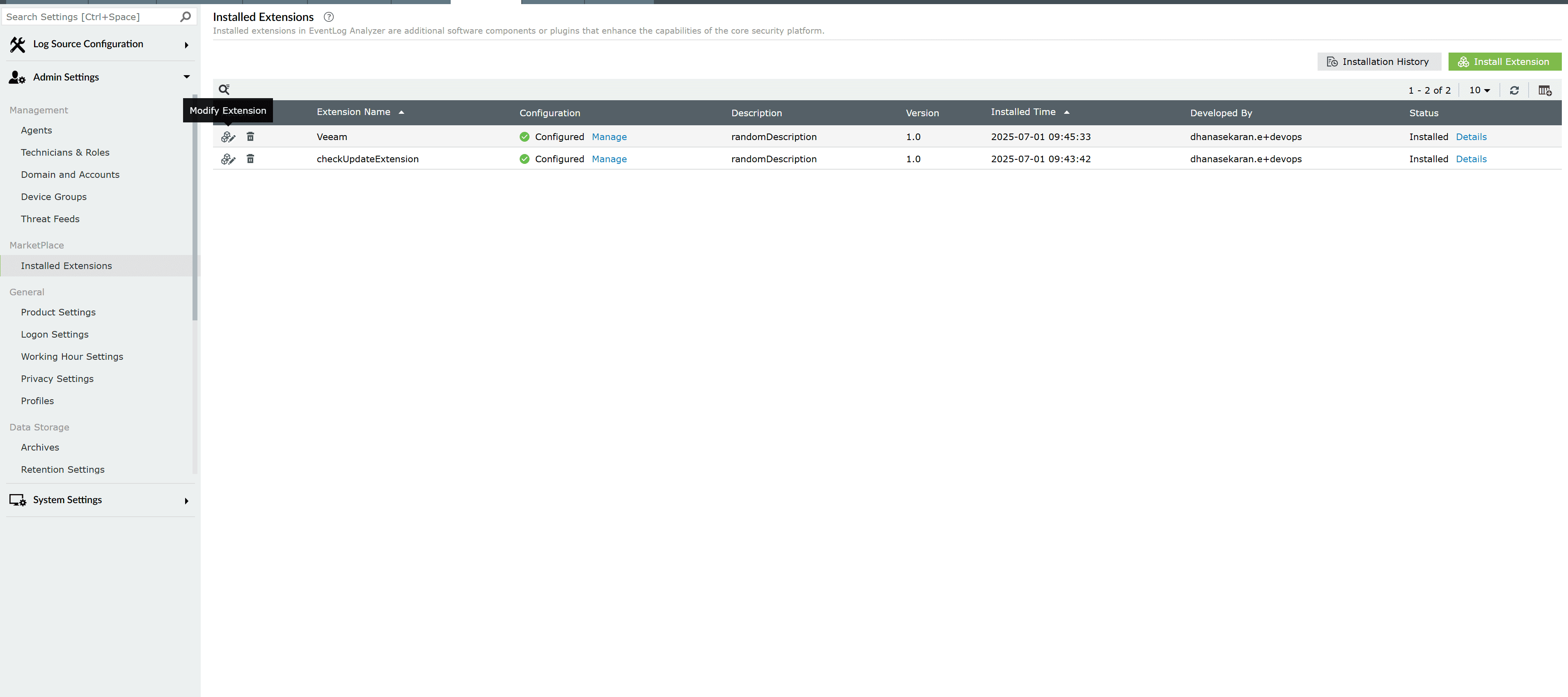 Modify Extensions