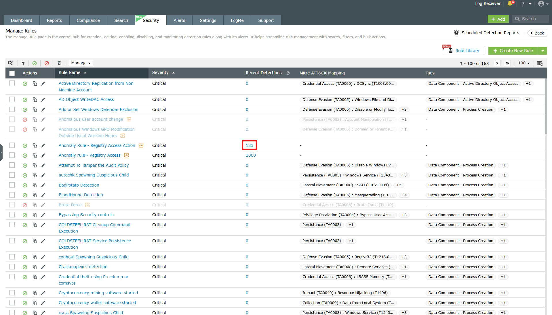 Rule scheduled reports in the manage rules module