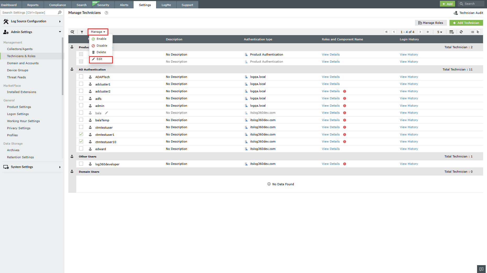 Managing technicians