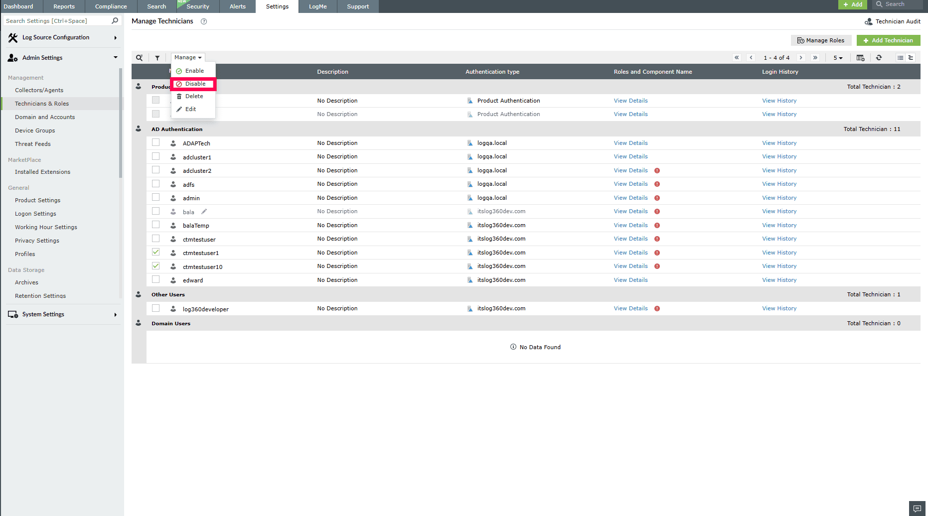 Managing technicians