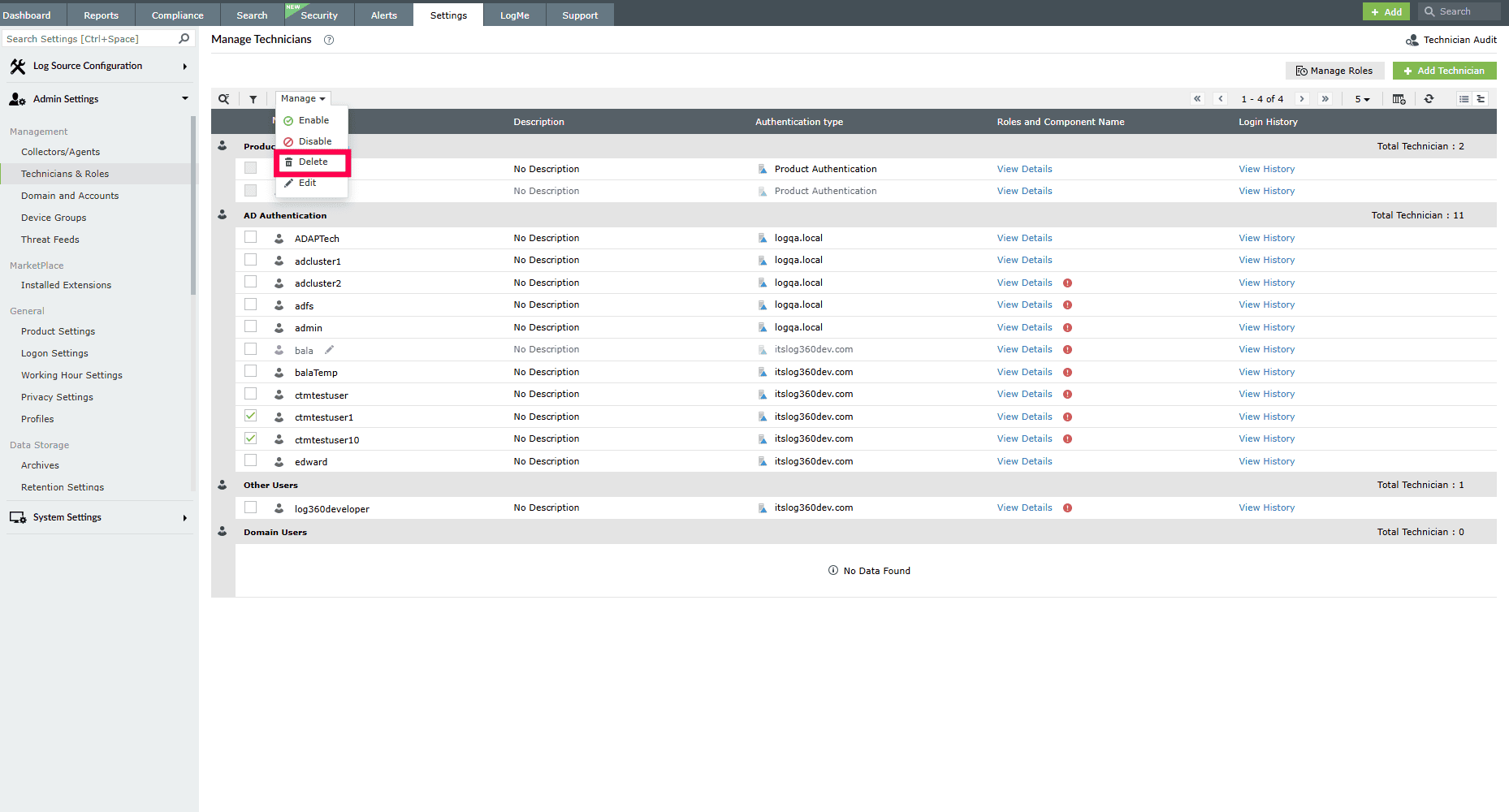 Managing technicians