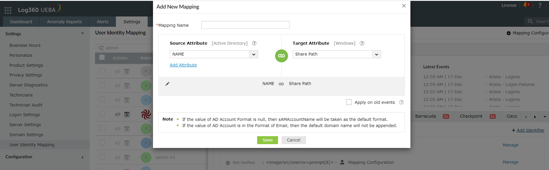 User Identity Mapping (UIM)