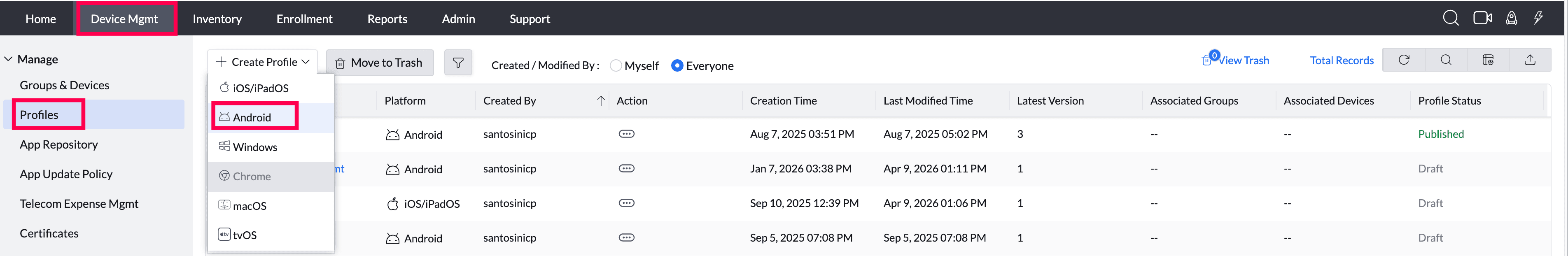 Create Android Profile