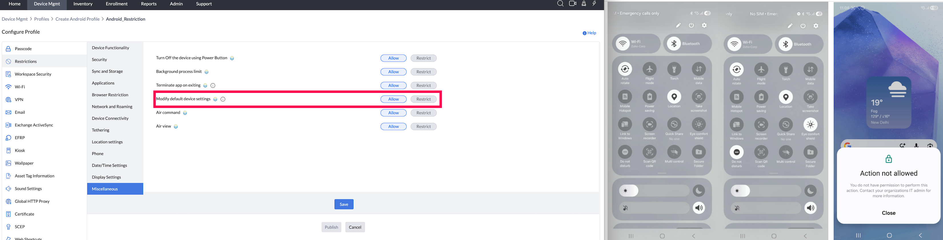 Modify default device settings