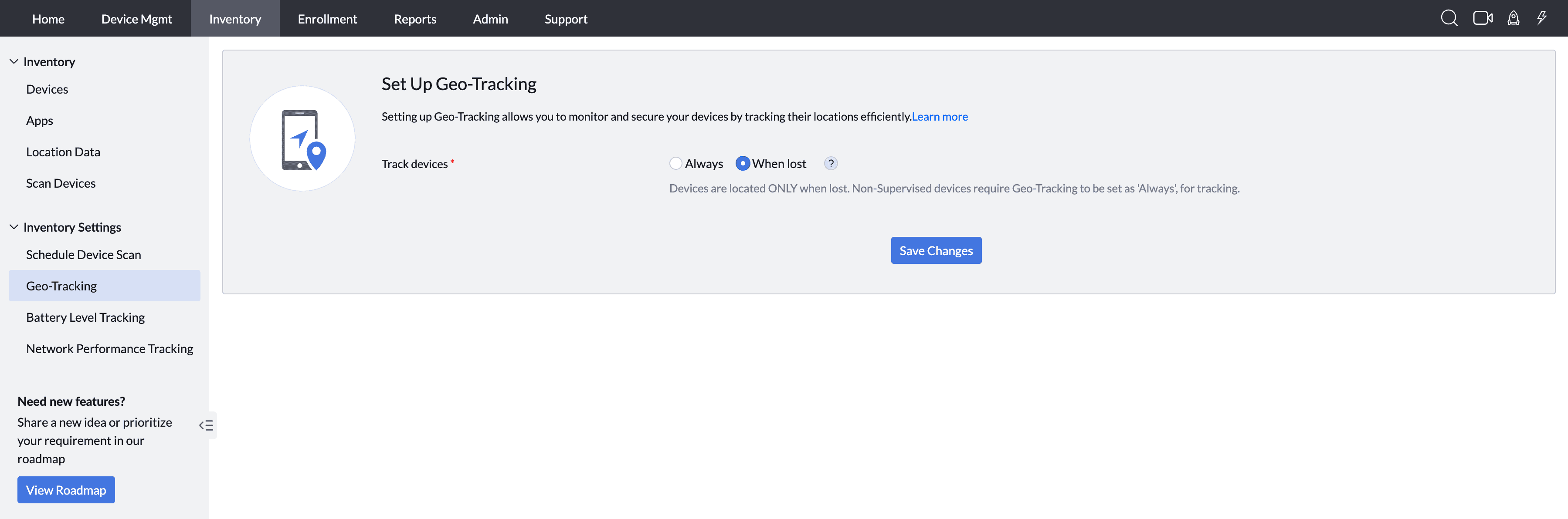 Geo Tracking when lost