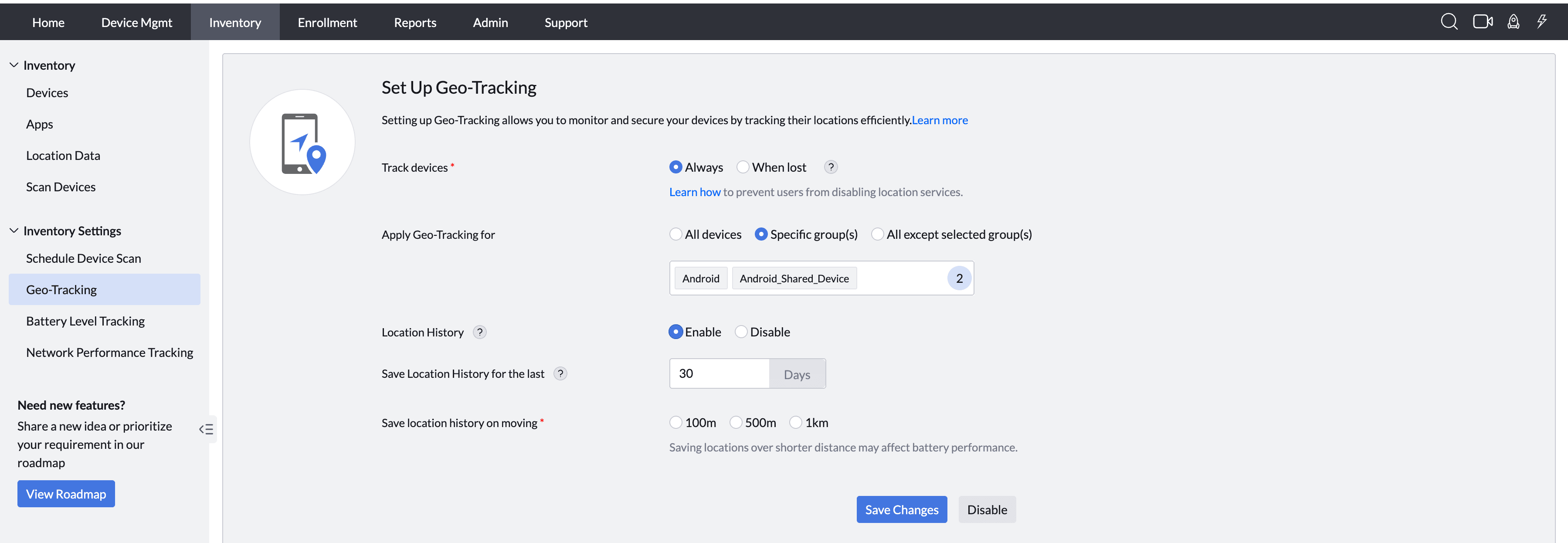 Geo Tracking Selected Groups