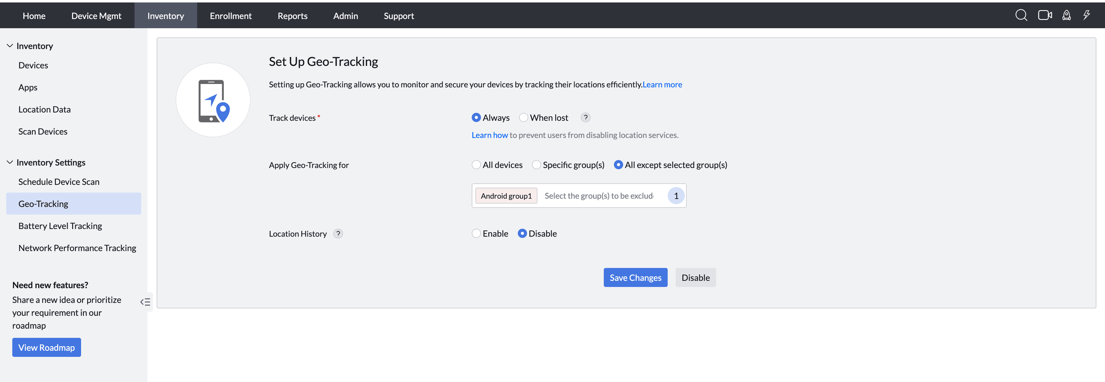 disable location tracking