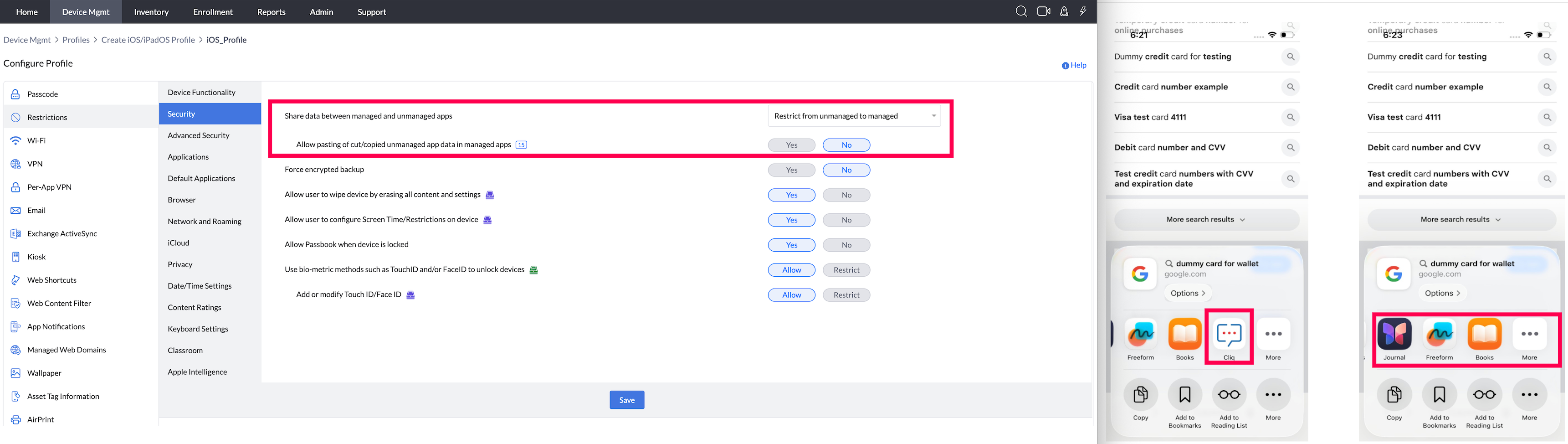 Restrict from unmanaged to managed