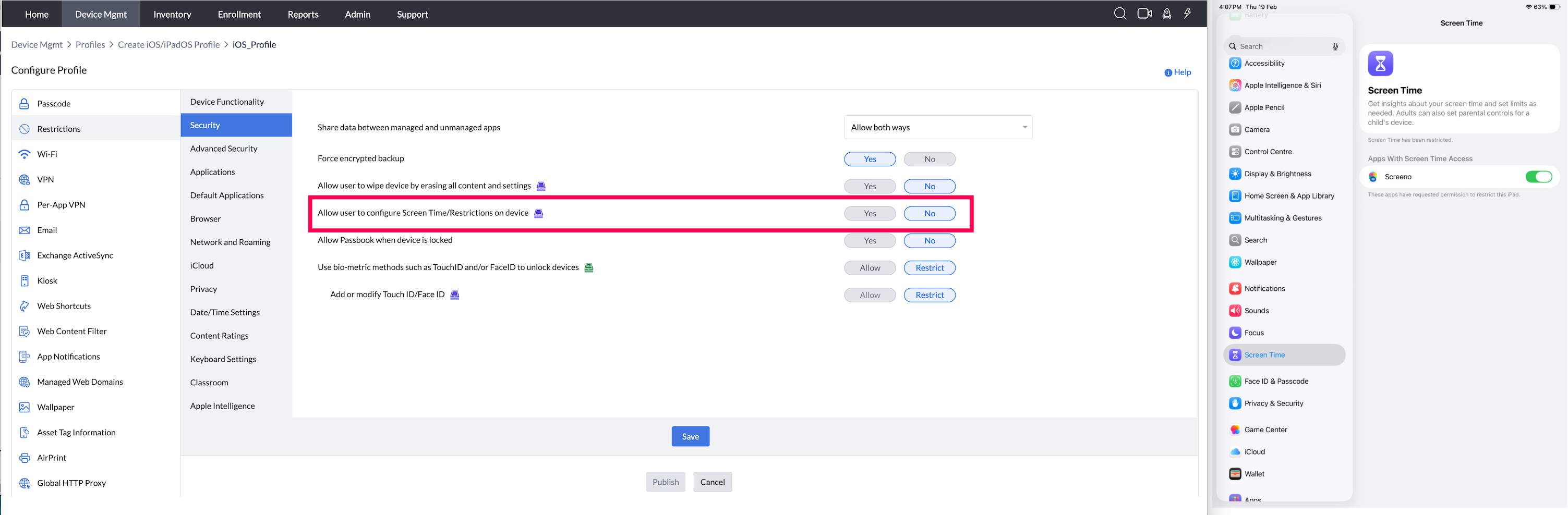 allow user to configure screen time