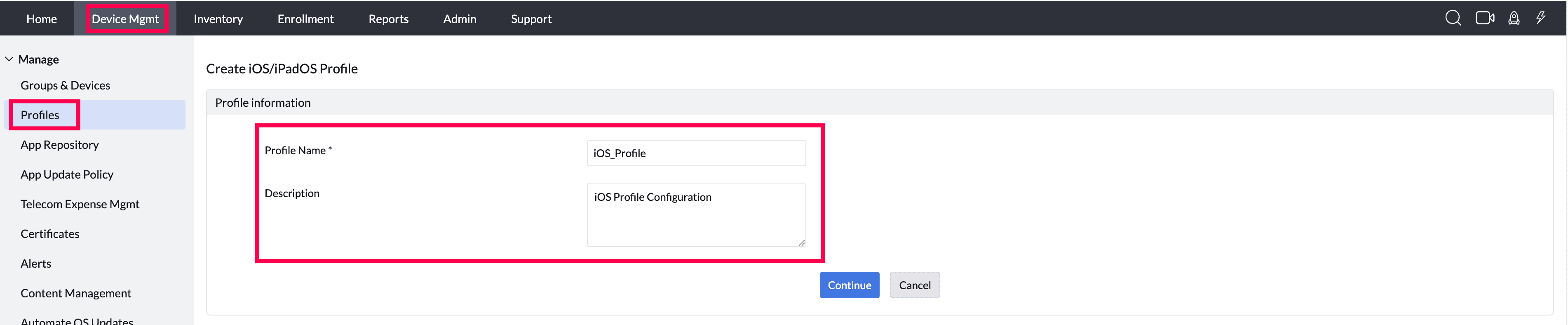 Create ios Profile description