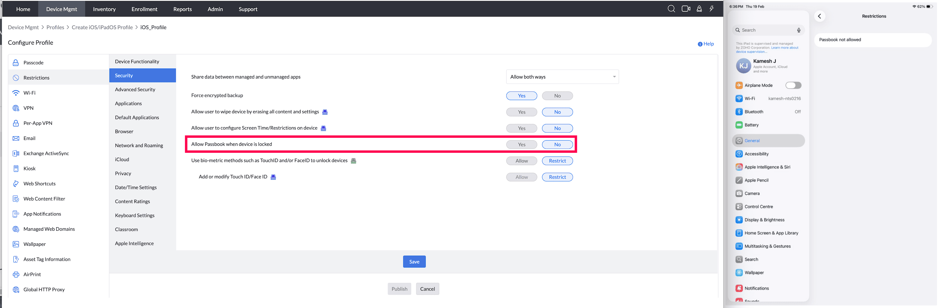 Allow Passbook when device is locked