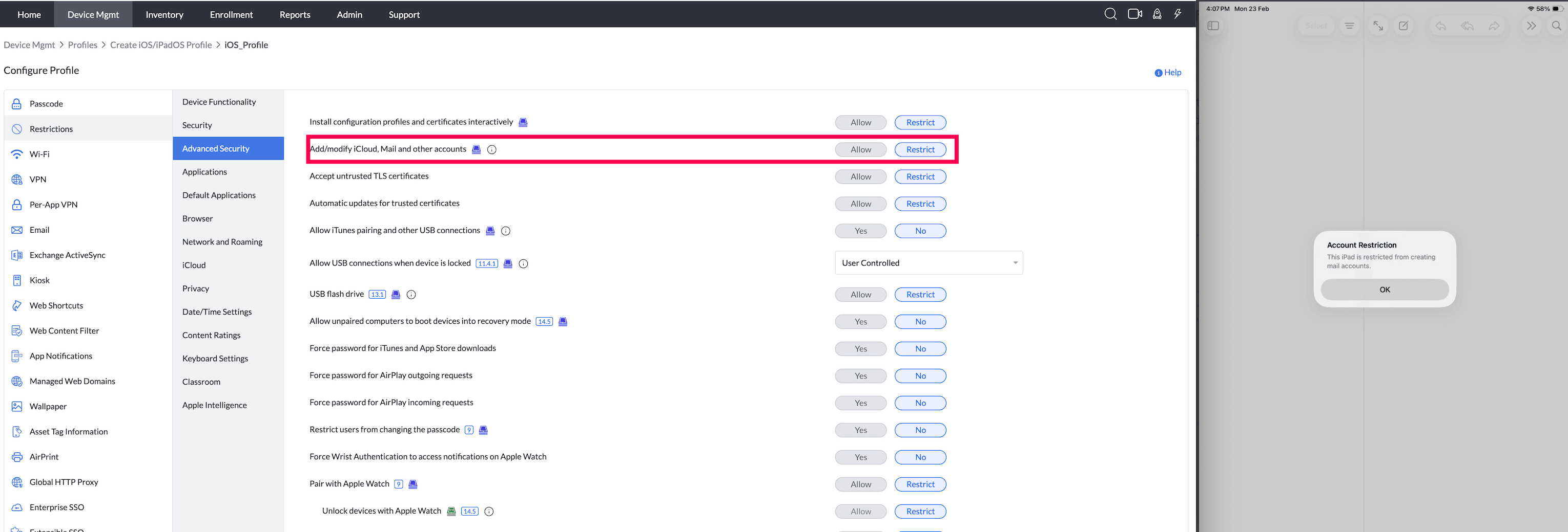 Add/Modify iCloud, Mail and other accounts