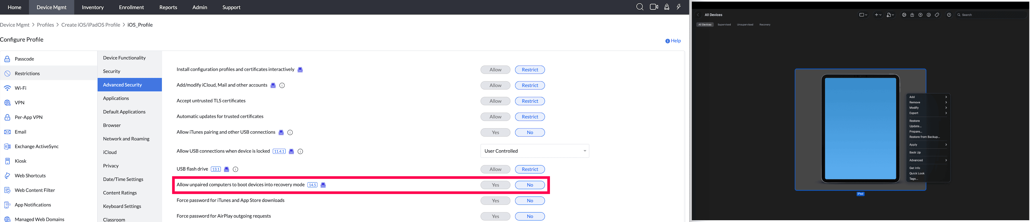 Allow unpaired computers to boot devices into recovery mode 