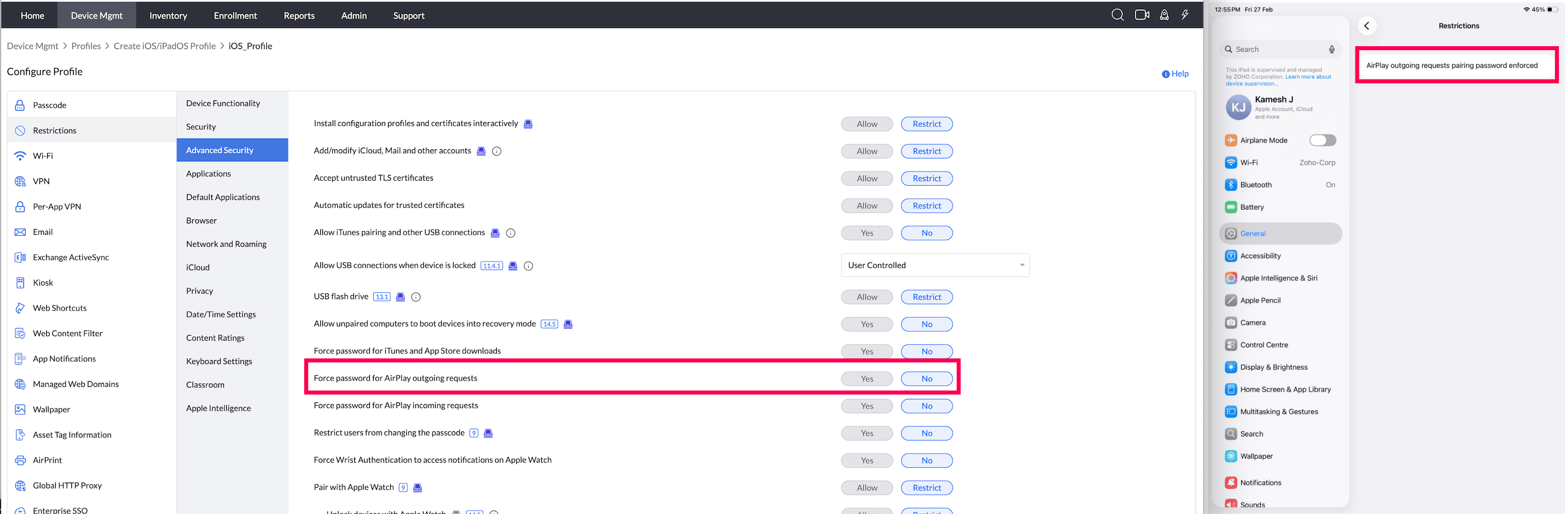 Force password for AirPlay outgoing requests
