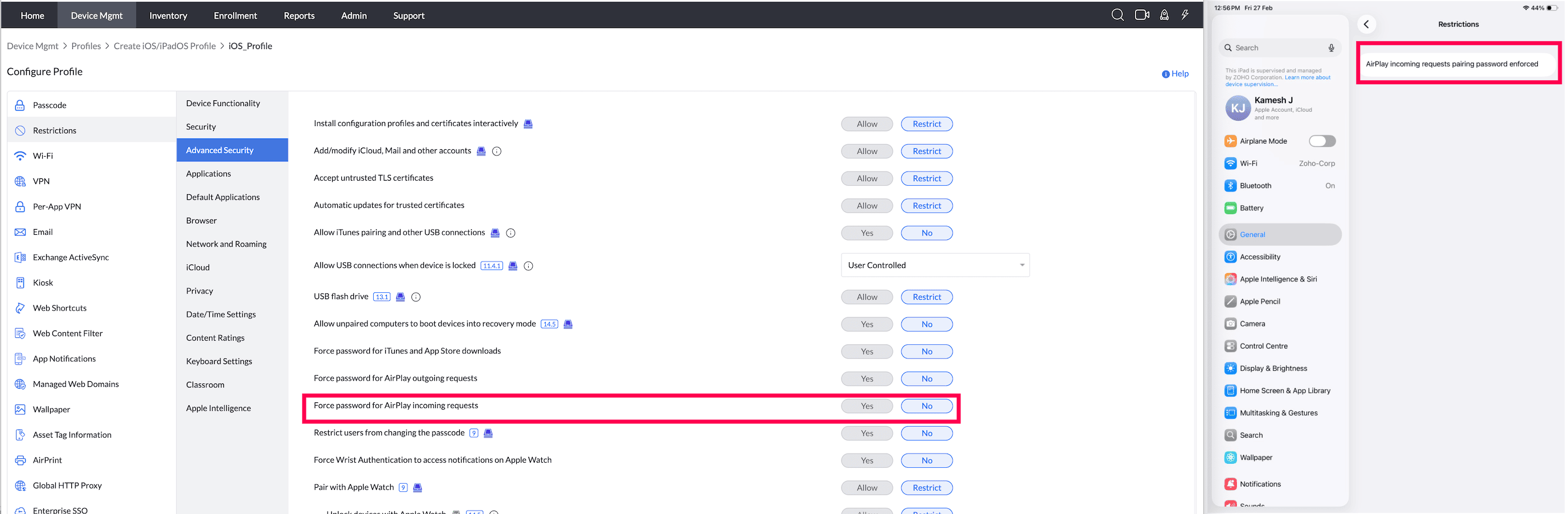 Force password for AirPlay incoming requests