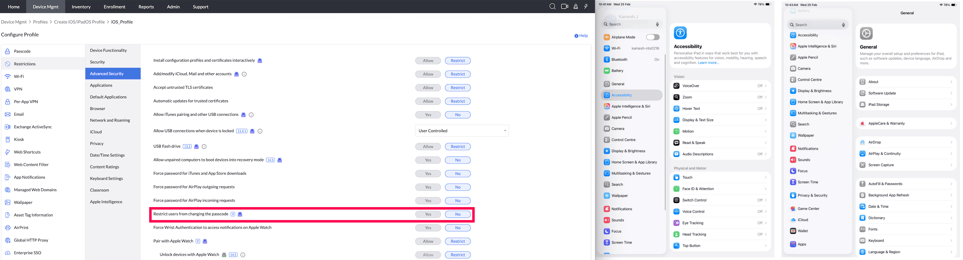 Restrict users from changing the passcode