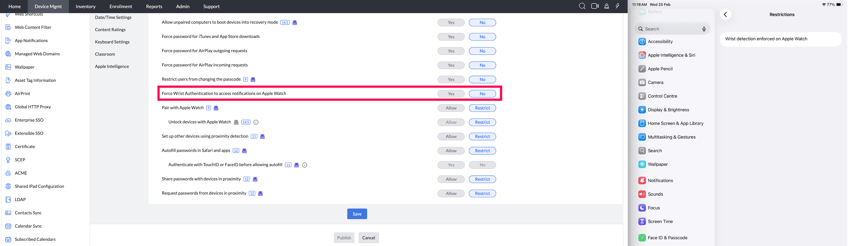 Force Wrist Authentication to access notifications on Apple Watch
