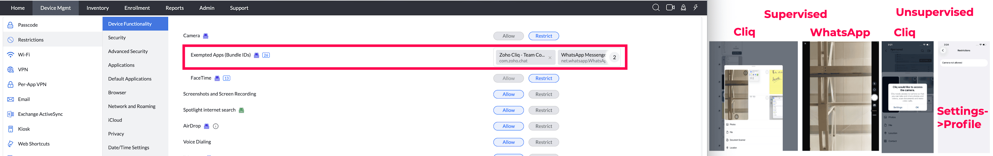 Camera Exempted Apps