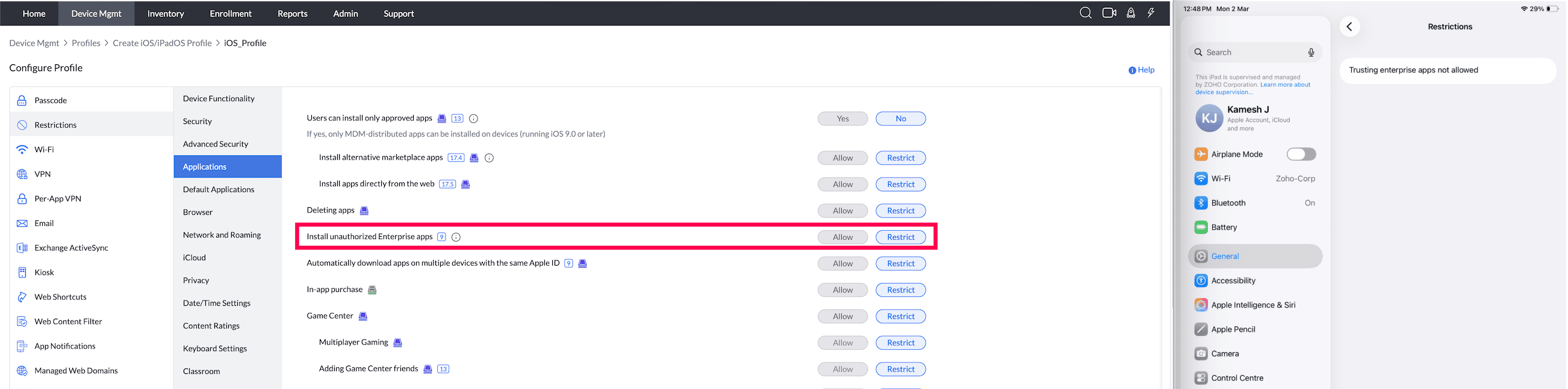 Install unauthorized enterprise apps 