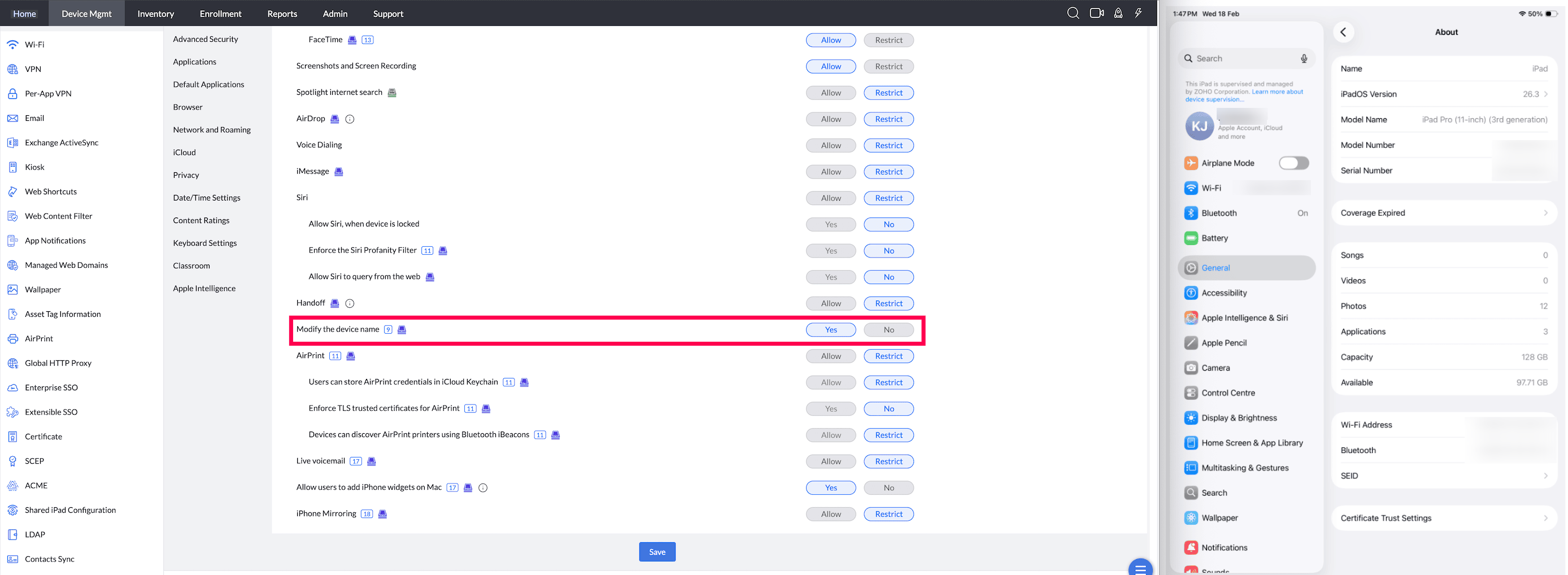 Allow user to modify device name