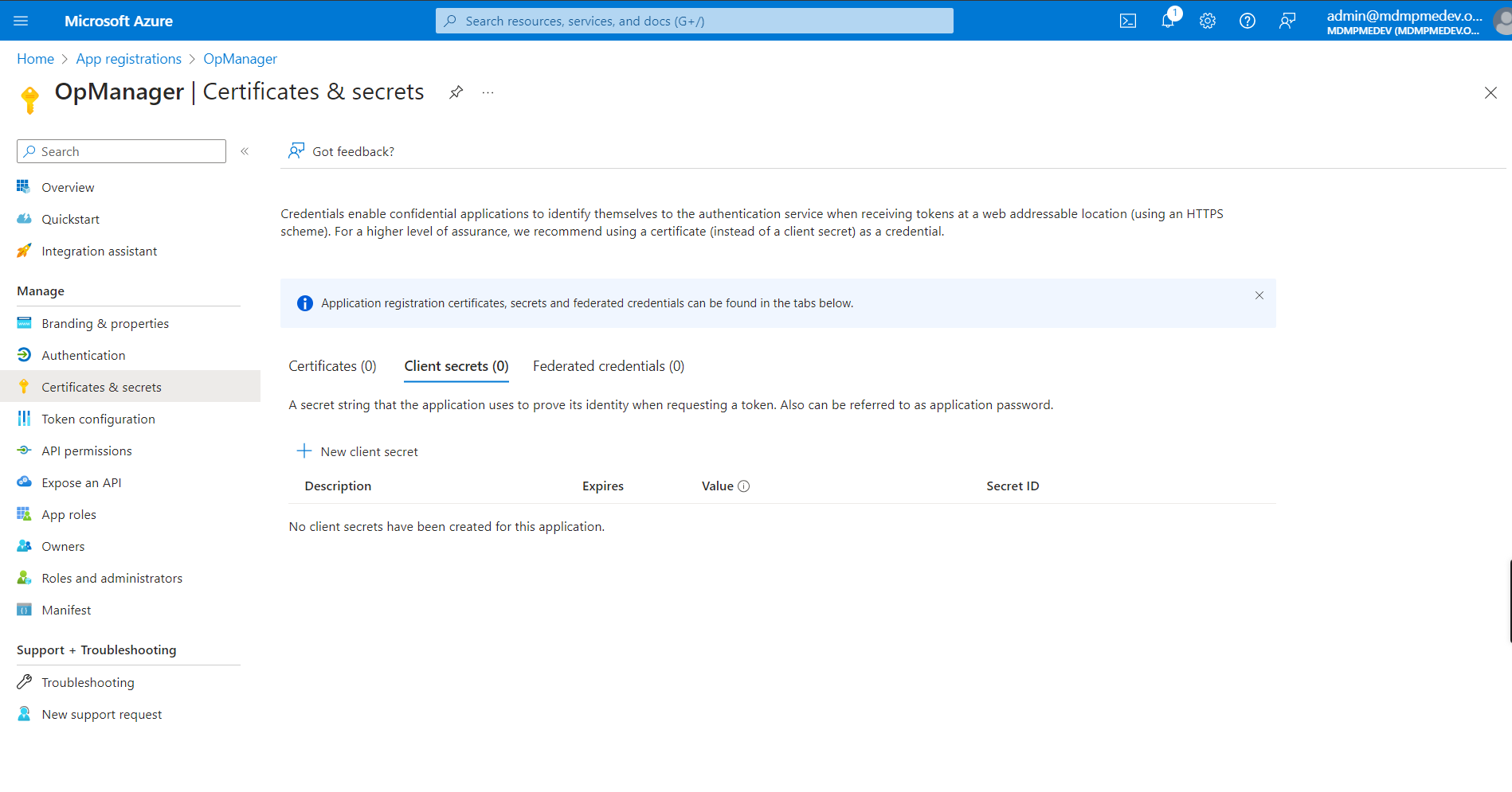 Oauth authentication in OpManager: New client secret