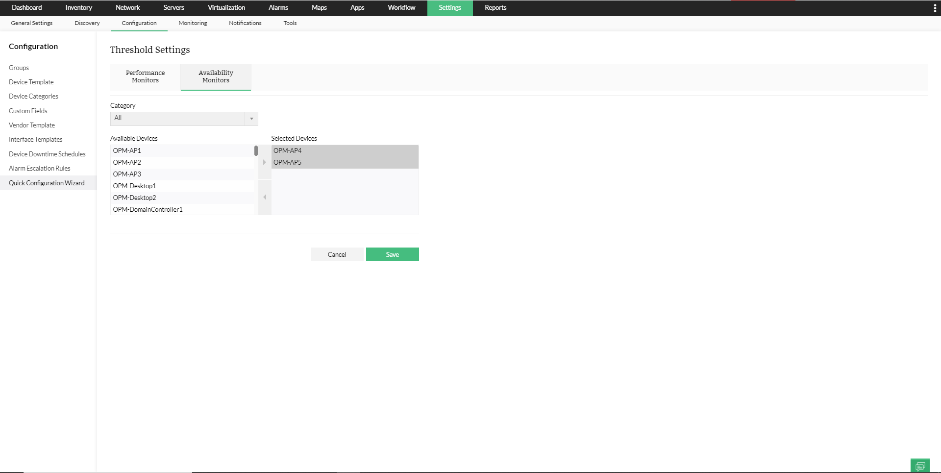 Quick Configuration Wizard in OpManager: Associate/ dissociate event logs in bulk