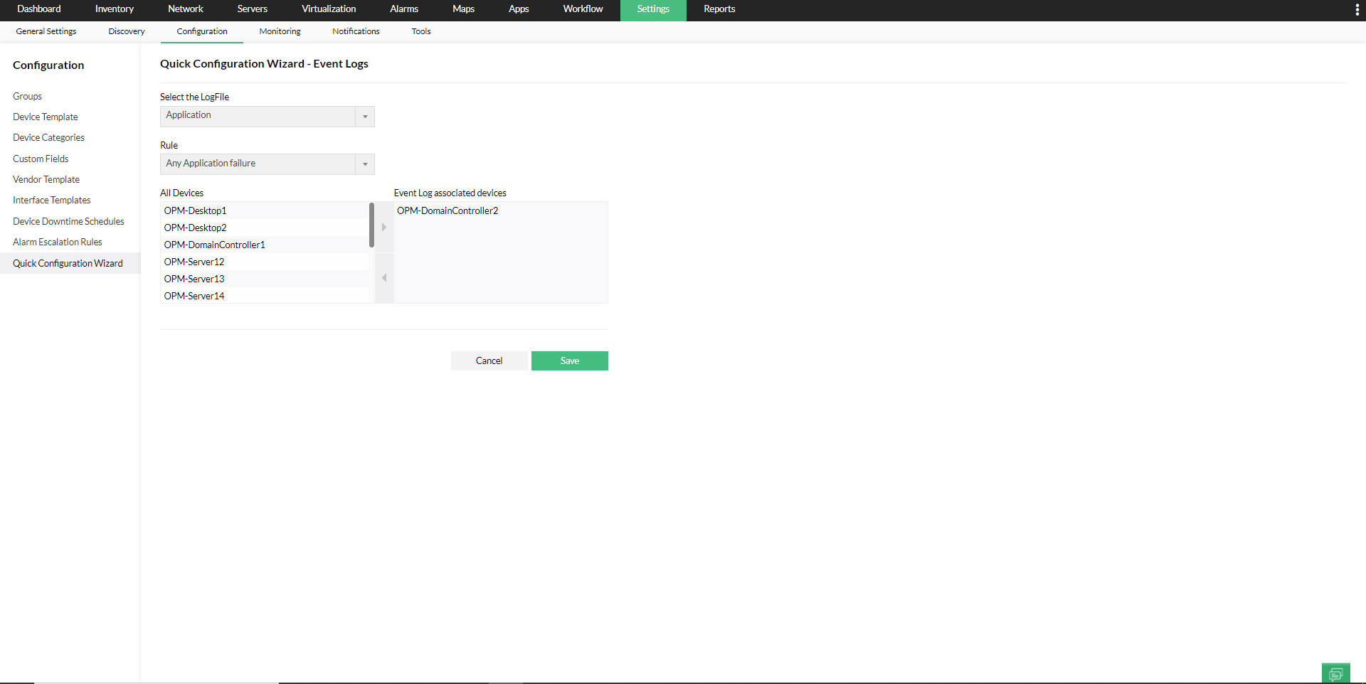 Quick Configuration Wizard in OpManager: