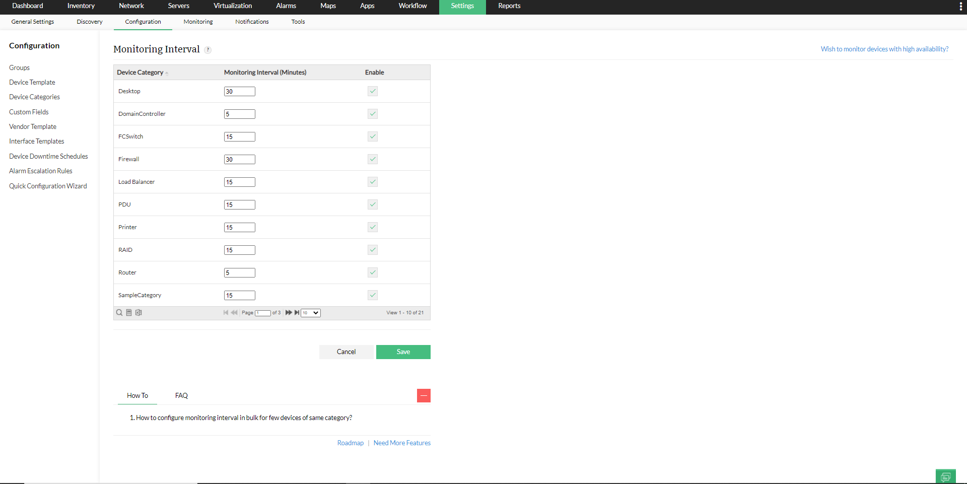 Quick Configuration Wizard in OpManager: Enable checkbox to enable status polling