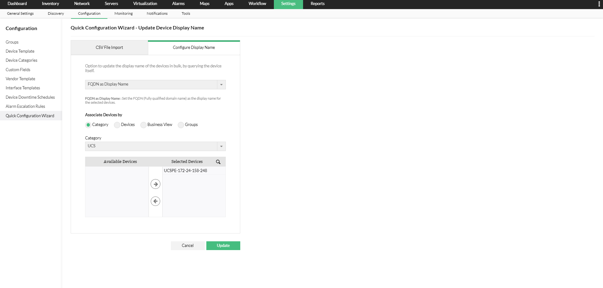 Quick Configuration Wizard in OpManager: Update device display name